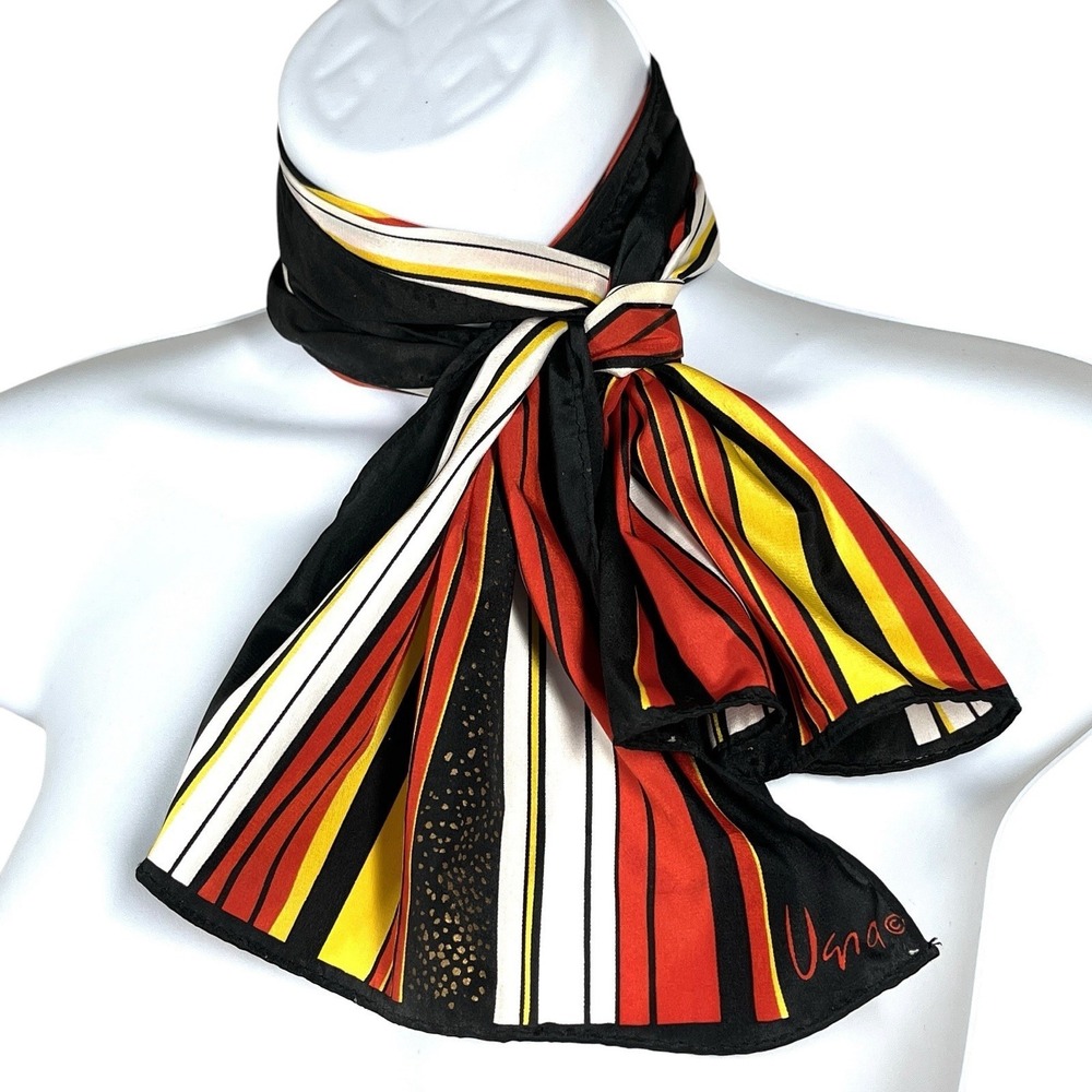 Vera Neumann Rectangular Scarf Black Red Yellow Bold Stripes Mod Chic